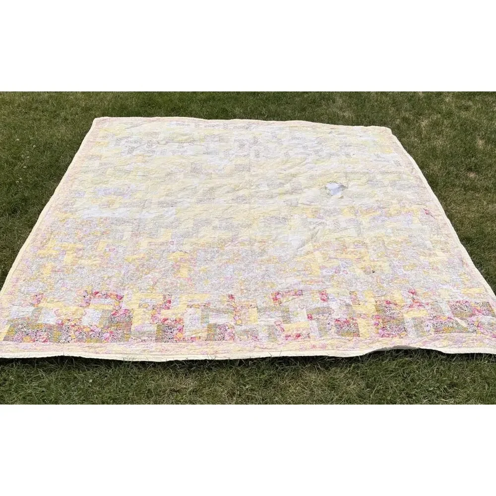 Vintage Handmade patchwork quilt Size 84x84 Multicolor R9
